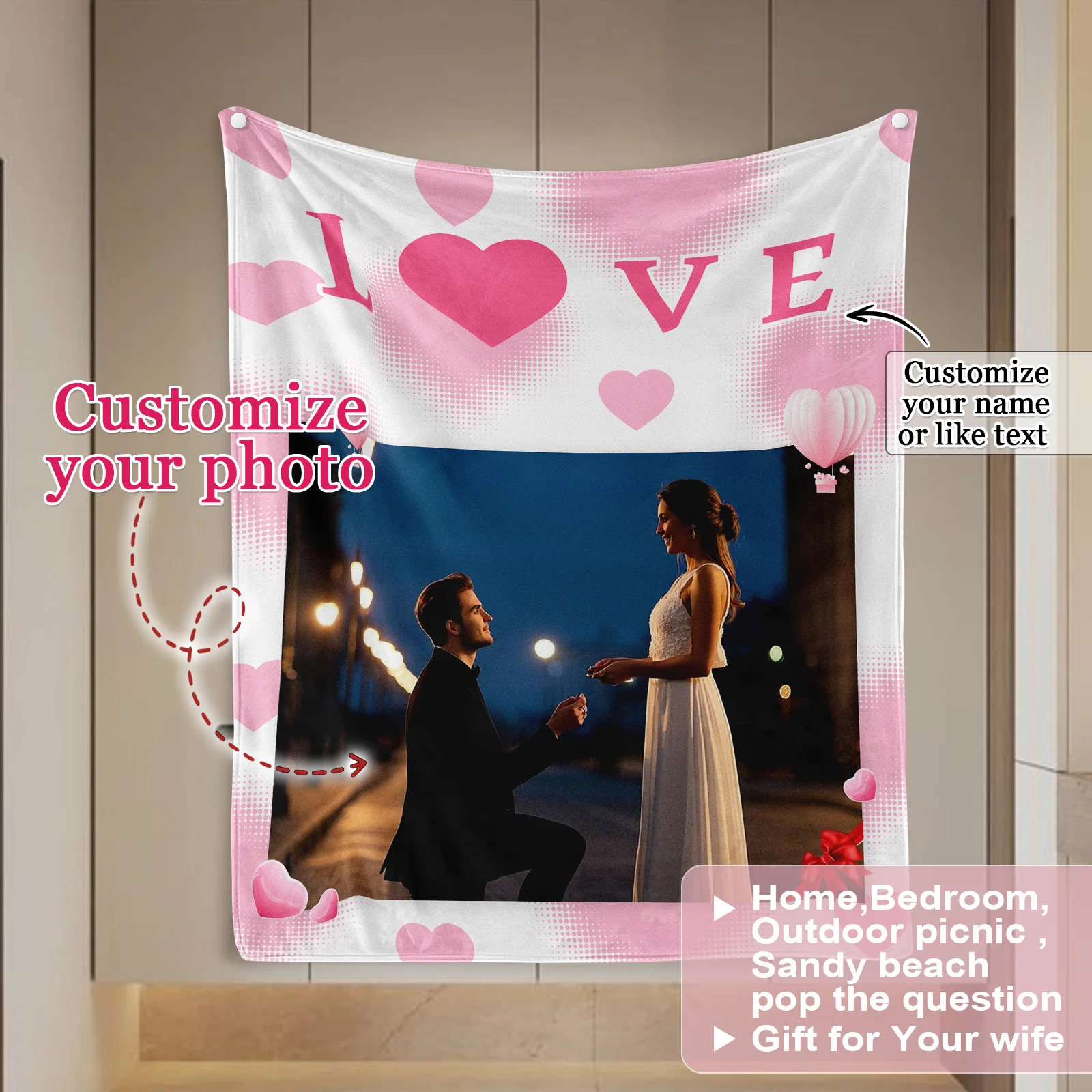 

Personalized Romantic Photo Backdrop Custom Photo Text Blankets Perfect for Proposals Weddings Anniversaries or Heartfelt Gifts