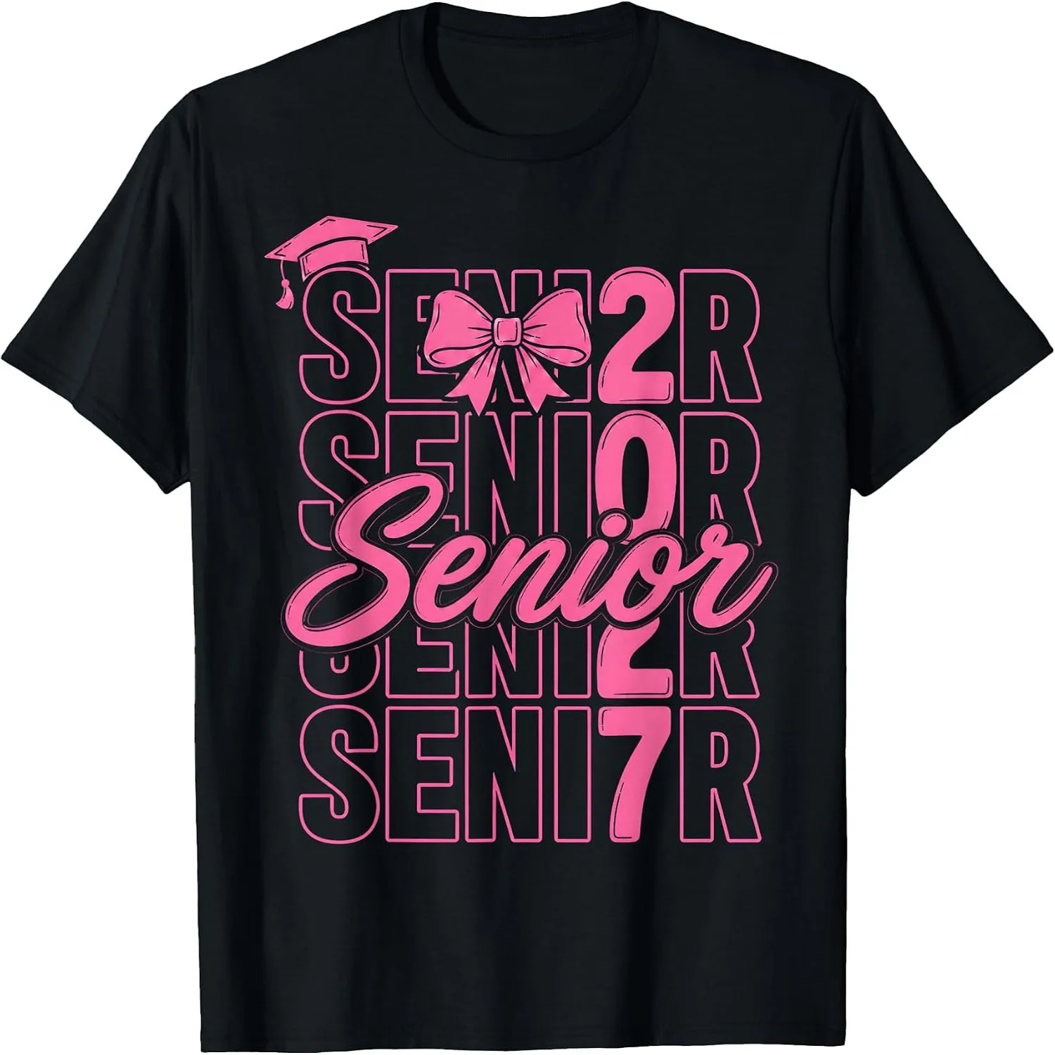 Senior 2027 Girl Class of 2027 Pink Coquette Bow Graduation T-Shirt