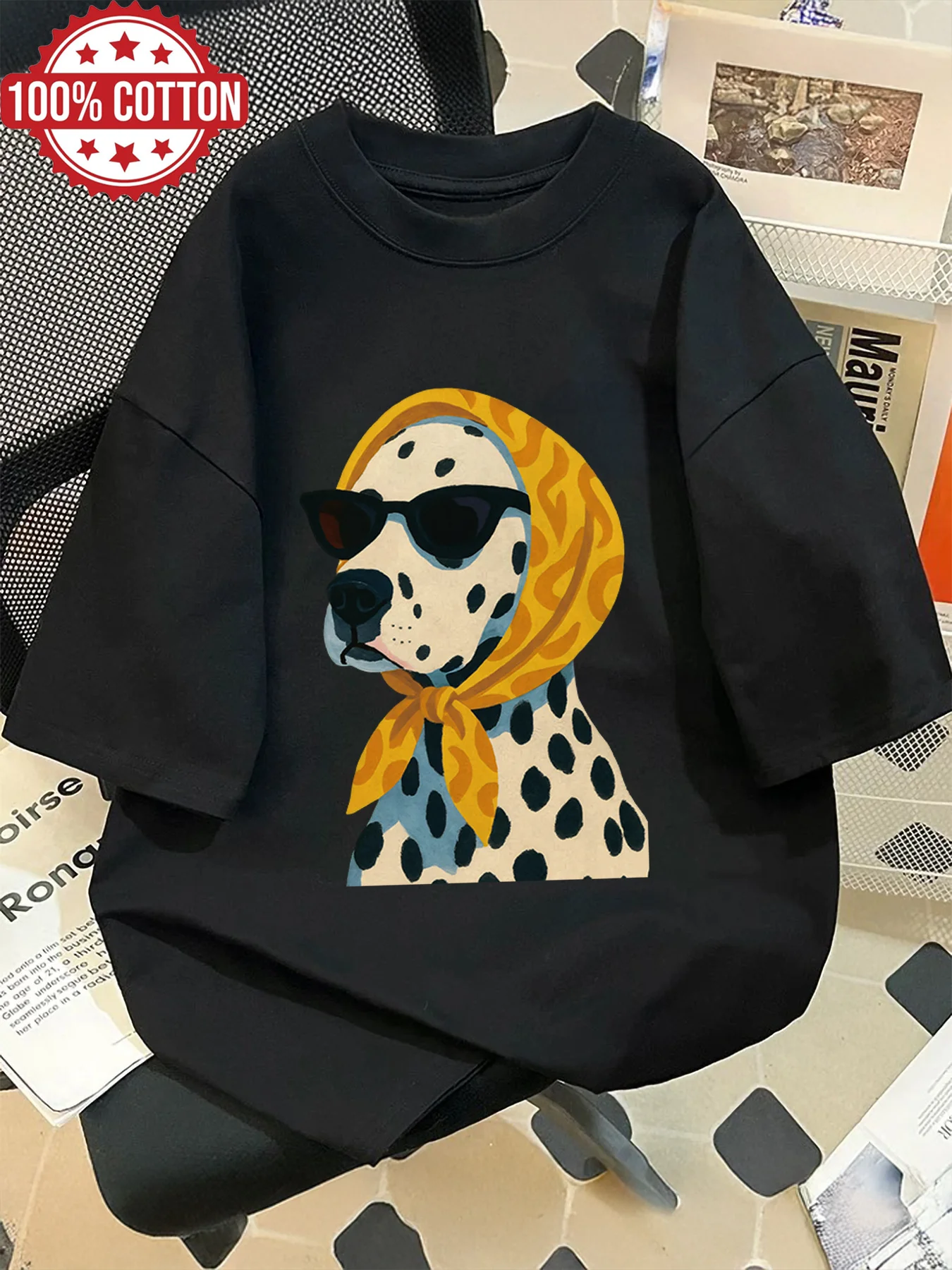 2026 Summer Retro Women's Dalmatian Print T-Shirt Unisex Cotton and Breathable Short Sleeve Oversized Loose Casual image 2