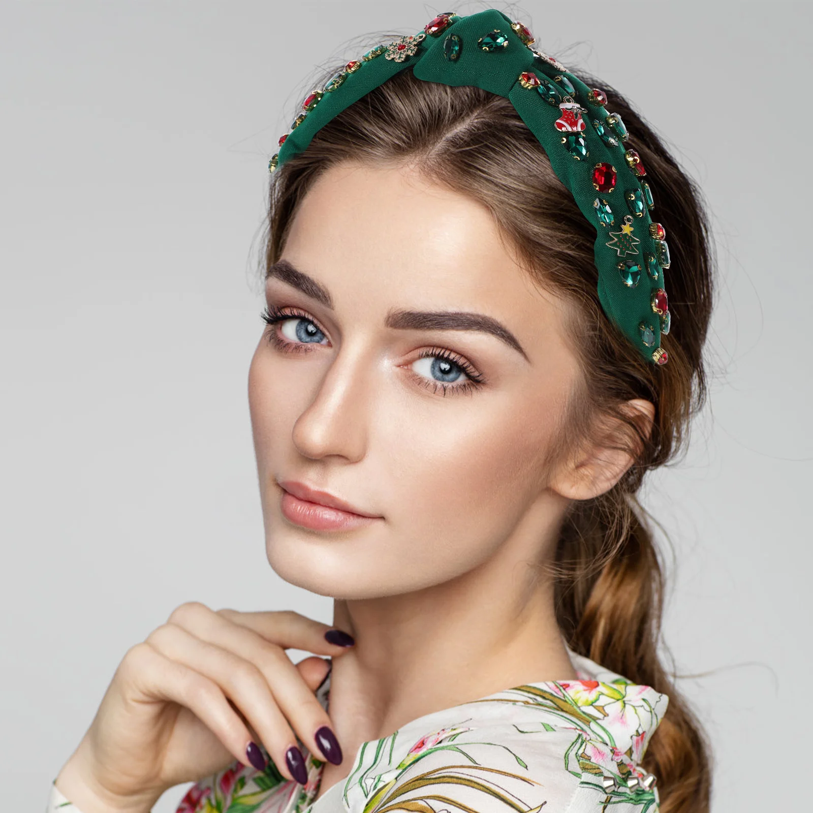 

Christmas Knotted Wide Headband Decorative Knot Hairband Rhinestone Xmas Headband Lightweight Fashion Women Party Travel