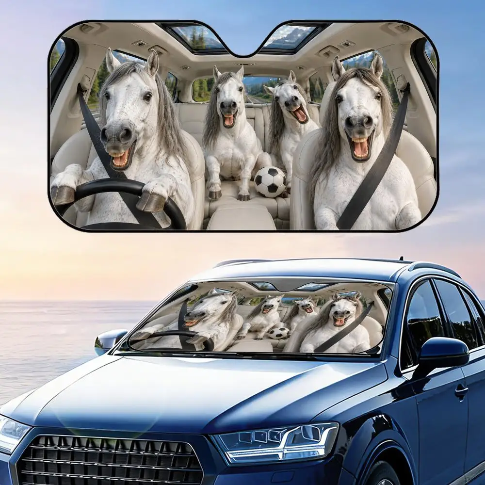 

Andalusian Horse Soccer Style Sun Visor Car Front Windshield Sun Shade Foldable Reflective UV Protection Heat Insulation Cover