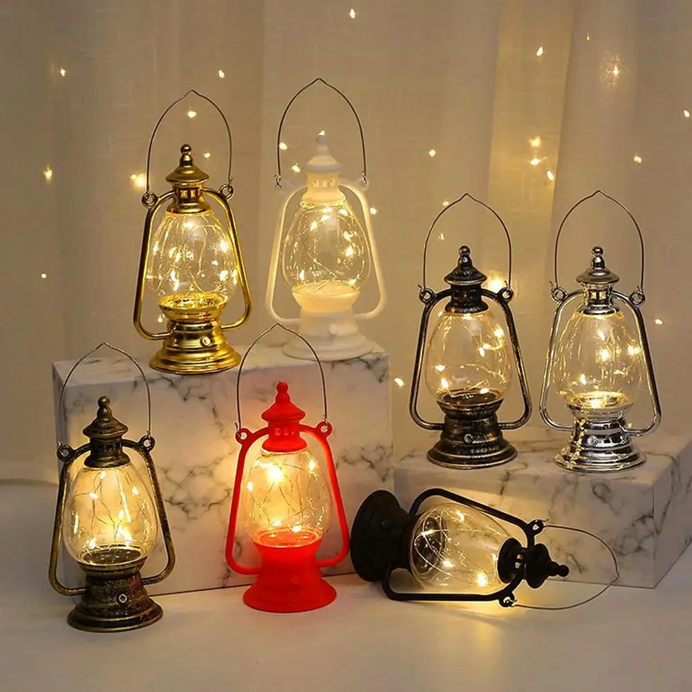 Vintage Lantern Retro Design LED Hanging Oil Lamp Battery Operated Decorative for Home Holiday Christmas Gifts Home Decor