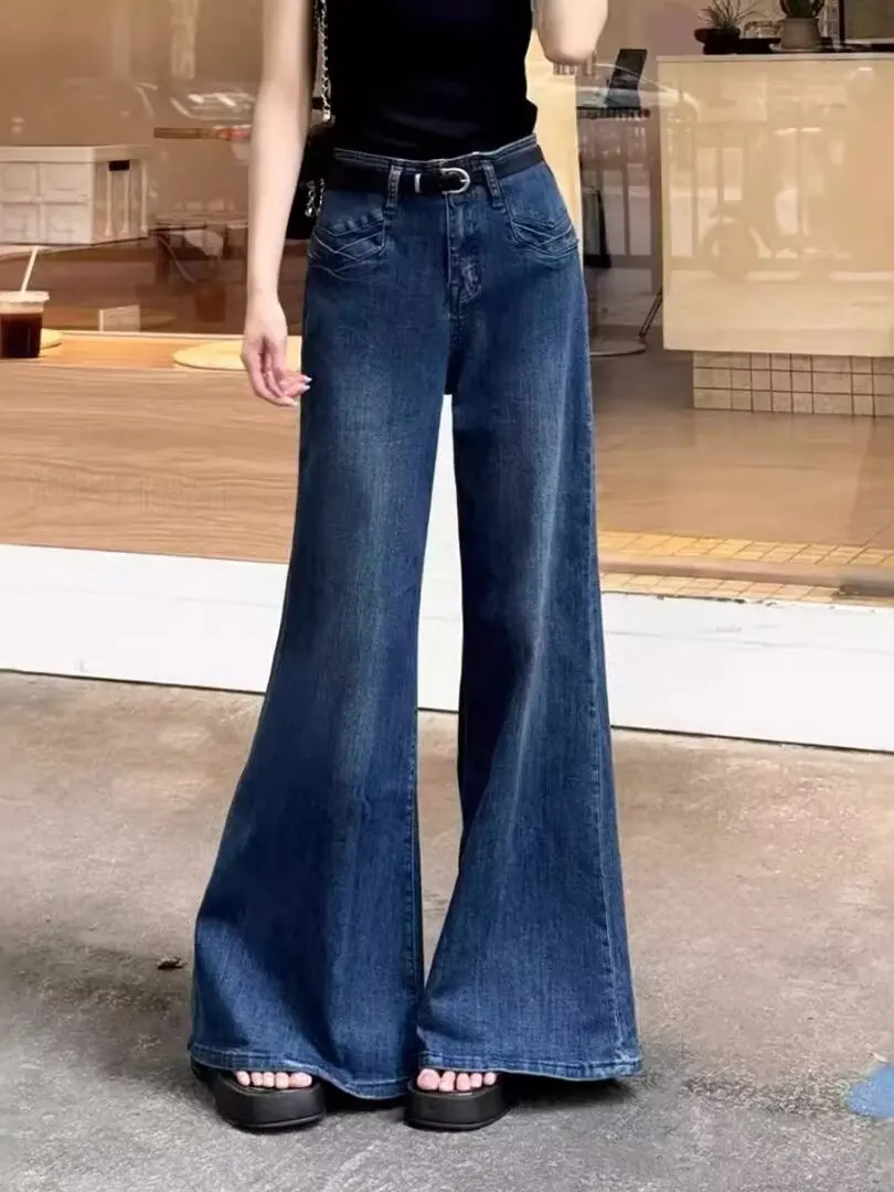 High Waist Bell Bottom Jeans Women's plus Size Conceal Meat Slim Wide Leg Pants Spring 2025 New Style Comfortable Denim Trousers