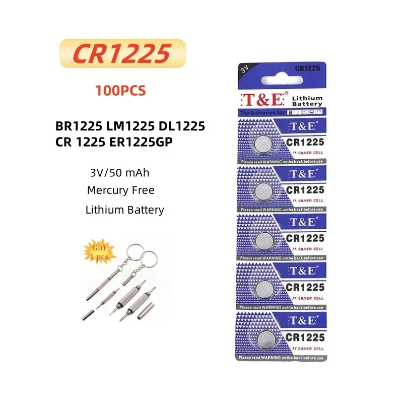 100PCS เซลล์เหรียญ CR1225 แบตเตอรี่ปุ่ม BR1225 LM1225 DL1225 CR 1225 ER1225GP 3V แบตเตอรี่ลิเธียมสําหรับนาฬิกากุญแจรถระยะไกล