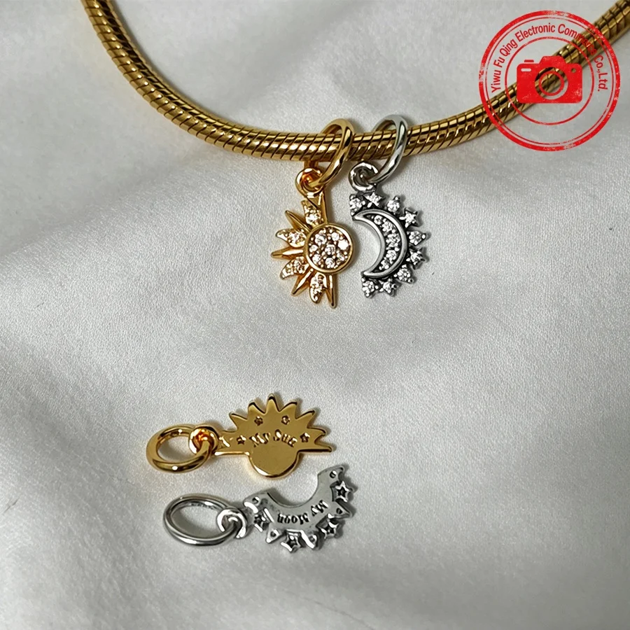 Sparkling Golden Charms Sun & Moon Radiant Star North Star Beads Fit Original 925 Silver Bracelets DIY Jewelry Accessories Gifts