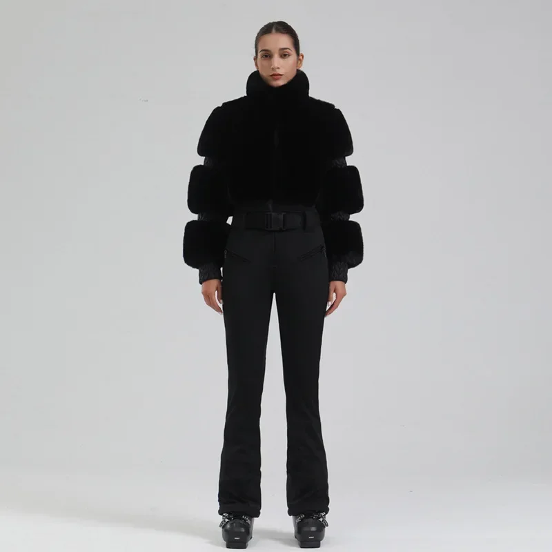 بدلة تزلج شتوية جديدة لعام 2025 بدلة تزلج نسائية مقاومة للرياح سميكة ودافئة لوحة مزدوجة Sli m بدلة تزلج رياضية خارجية قطعة واحدة OT2 2025