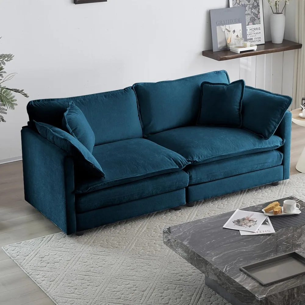 Comfortable Deep Seat Chenille Loveseat, Modern Love Seat 2-Seater Sofa Couch with 2 Pillows for Living Room Bedroom Apartment