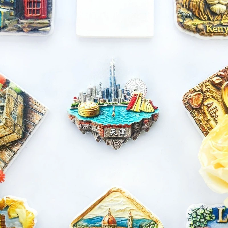 Tianjin Fridge Magnet - Vibrant 3D Clapper & Baozi Souvenir Unique Port City Gift of Folk Culture for Travel & Home Decor
