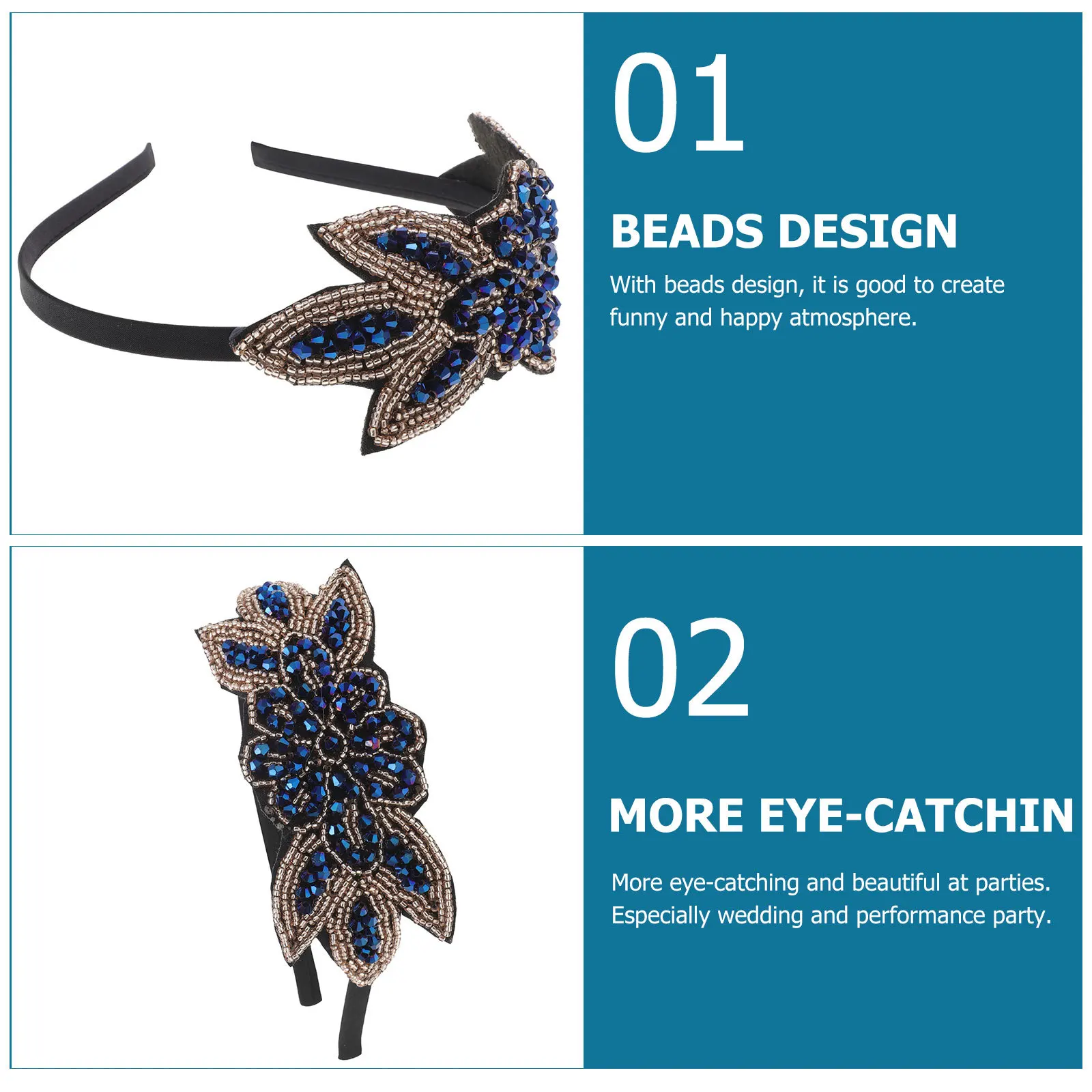 1920S الأزرق الخرز عقال خمر حفل زفاف الشعر هوب شركة تناسب خفيفة الوزن الأداء ملحق حزب الشعر هوب