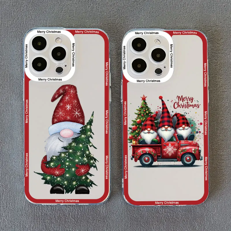 Merry Christmas Tree custodia per telefono di babbo natale per iphone 15 14 Plus Pro Max 13 12 11 Pro Max X XR XS cover trasparenti per paesaggi
