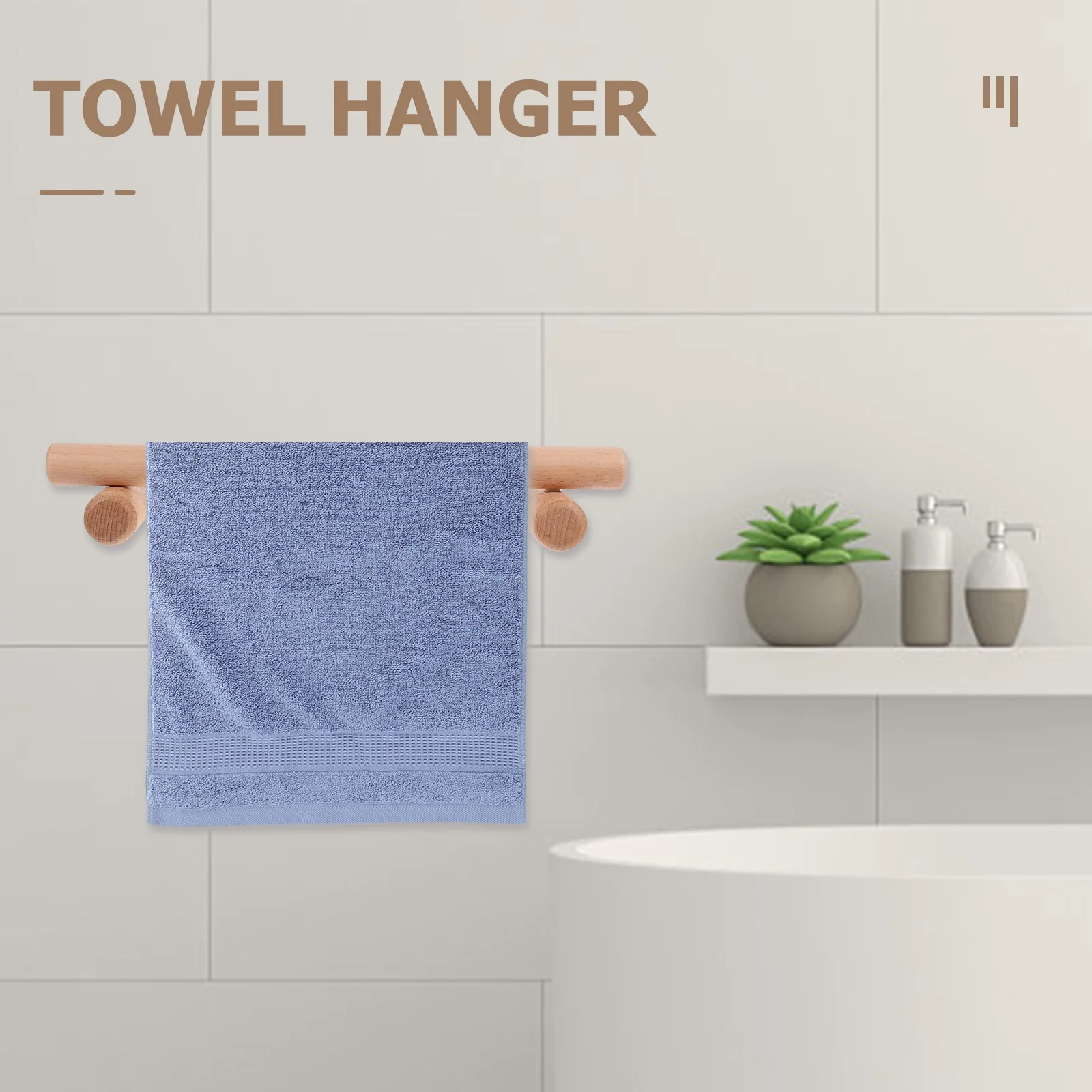 

Solid Wood Single-rod Towel Rack Durable Bathroom Organizer Holder Storage Clean Hygienic Space-saving Wooden Coating Process