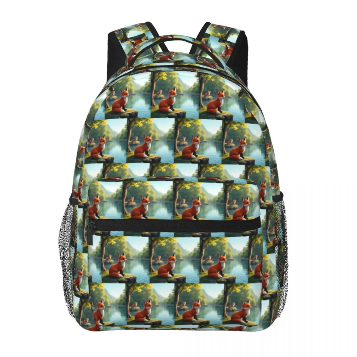 

Young Fox And A Day At The River Backpack Student BookBag Kids School Bag Computer Shoulder Bags for Men Women