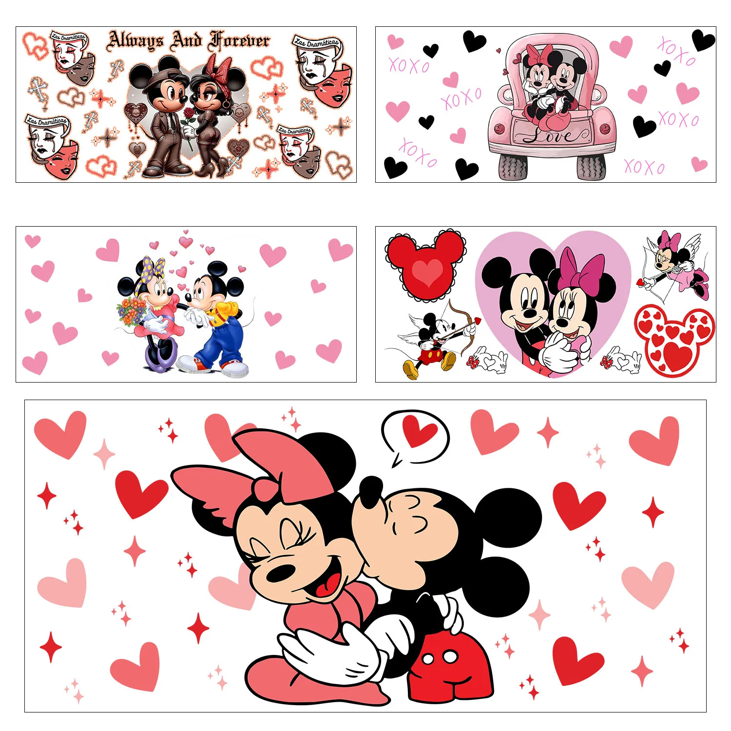 XOXO Lover Mickey Series easy peel waterproof DIY Decals 3D transfers uvdtf stickers 16oz uv dtf cup wraps for Libbey Glasses