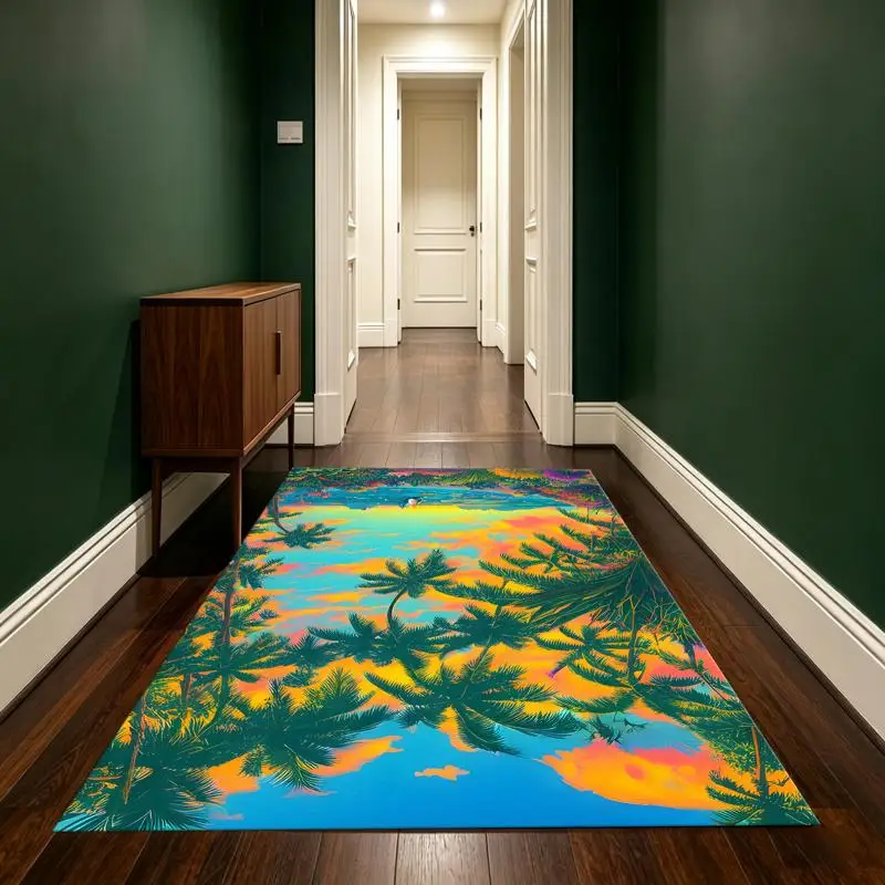 Tropical Palm Beach Sunset Rug Soft Velvet Living Room Bedroom Homestay Home Decor