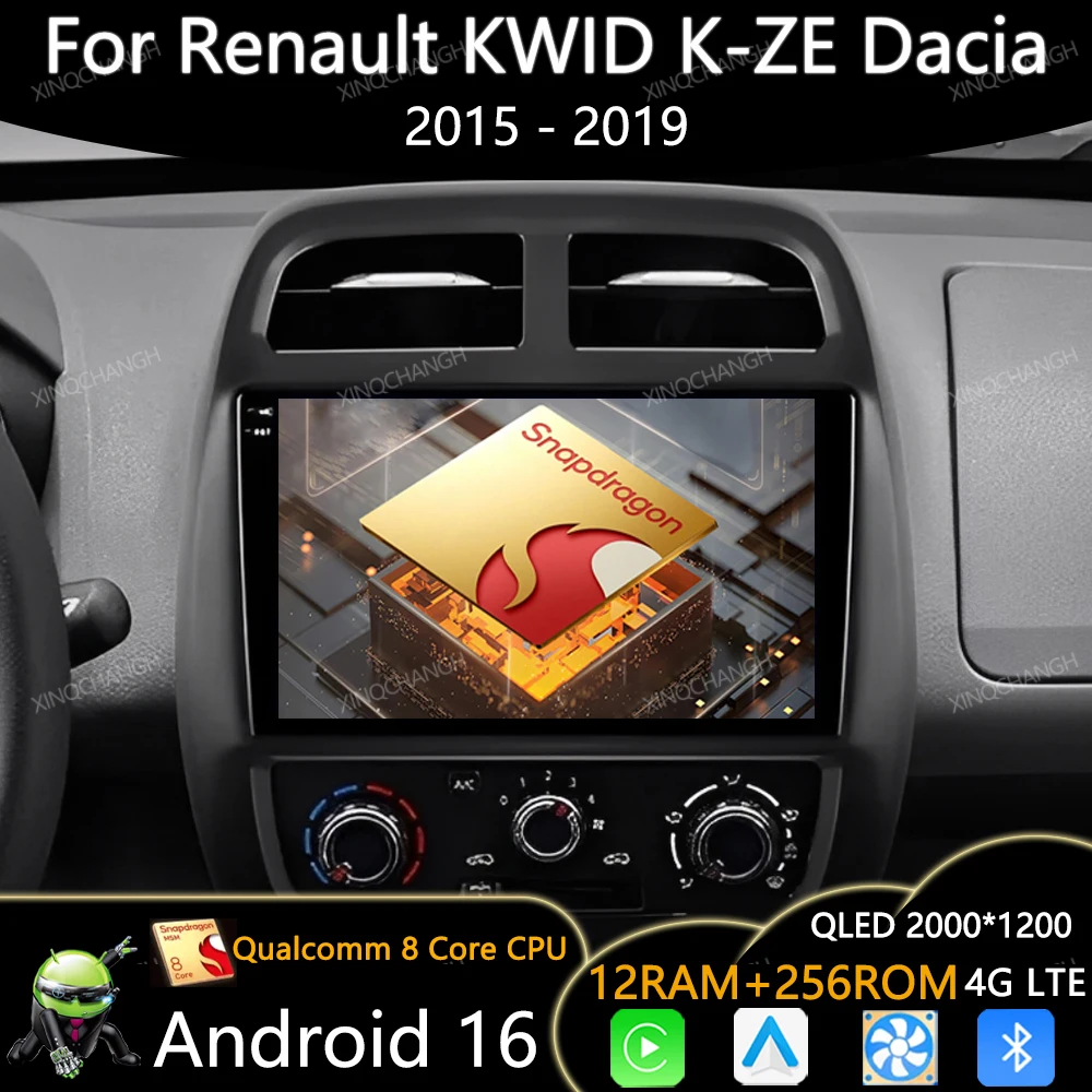 Android 16 Car Radio For Renault KWID K-ZE Dacia Spring 2015 - 2018 2019 Multimedia Video Player QLED 4G LTE 5G WIFI GPS 2DIN BT