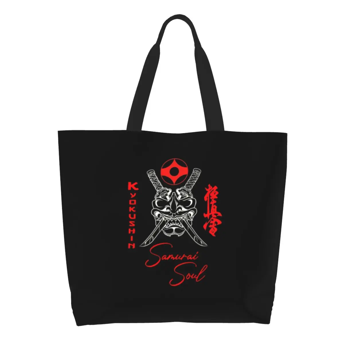 Reusable Kyokushin Karate Samurai Soul Shopping Bag Women Canvas Shoulder Tote Bag Washable Martial Arts Grocery Shopper Bags