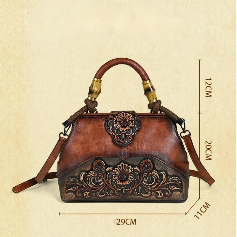 Vintage Designer Luxury Tote Bags for Women Leather Handbag Women\'s Bag 2024 Summer Trend Handmade Carved Ladies Shoulder Bags