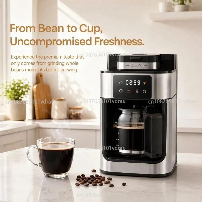 All-in-one Coffee Machine with Built-in Grinder and Drip Function Smart Programmable Timer 1-litre Capacity
