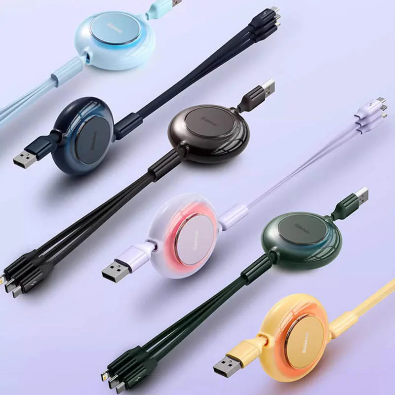 Baseus Android Type-C Three In One Data Cable Multifunctional Telescopic 3.5A Fast Charging for Phone IPad 66W Car Charger Wire