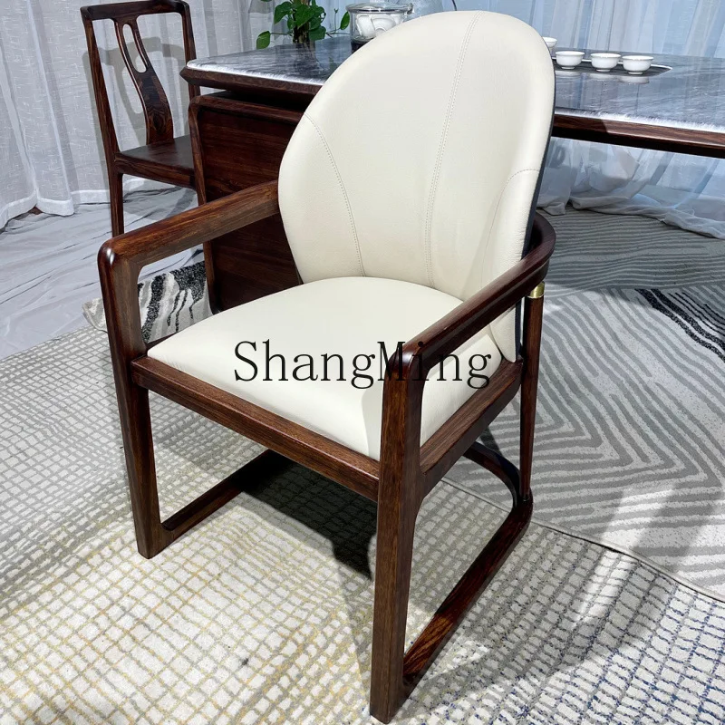 

FG new Chinese ebony all solid wood leisure back chair home study computer chair soft bag dining chair