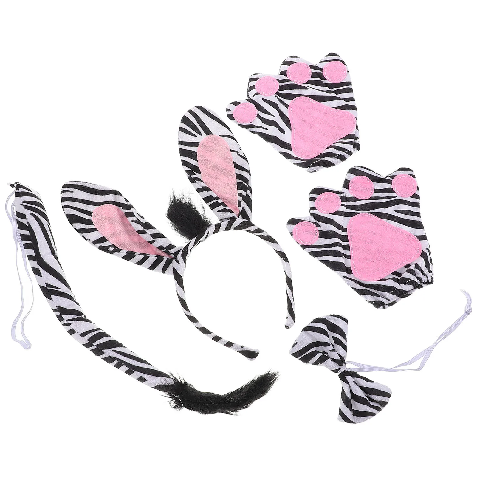 1Set Zebra Stirnband für Kinder Zebra Kostüm Kit mit Schwanz Handschuhe Fliege Tier Cosplay Set Party Dekorationen Halloween Outfit