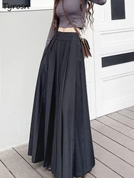 Skirts Women Midi Design Fashion Solid Simple Folds All-match Vintage Leisure American Style Elegant Tender Ladies Holiday Cozy
