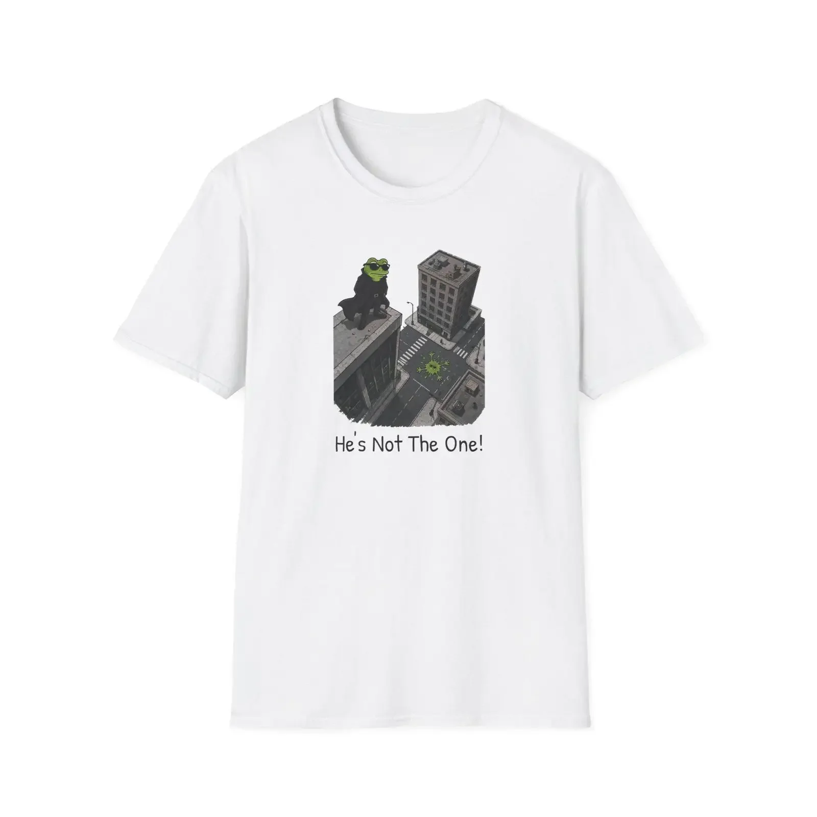 Frog Morpheus Rooftop He's Not The One T Shirt Neo Architect City Illustration Sci Fi 90s Movie Dystopian Future vintage