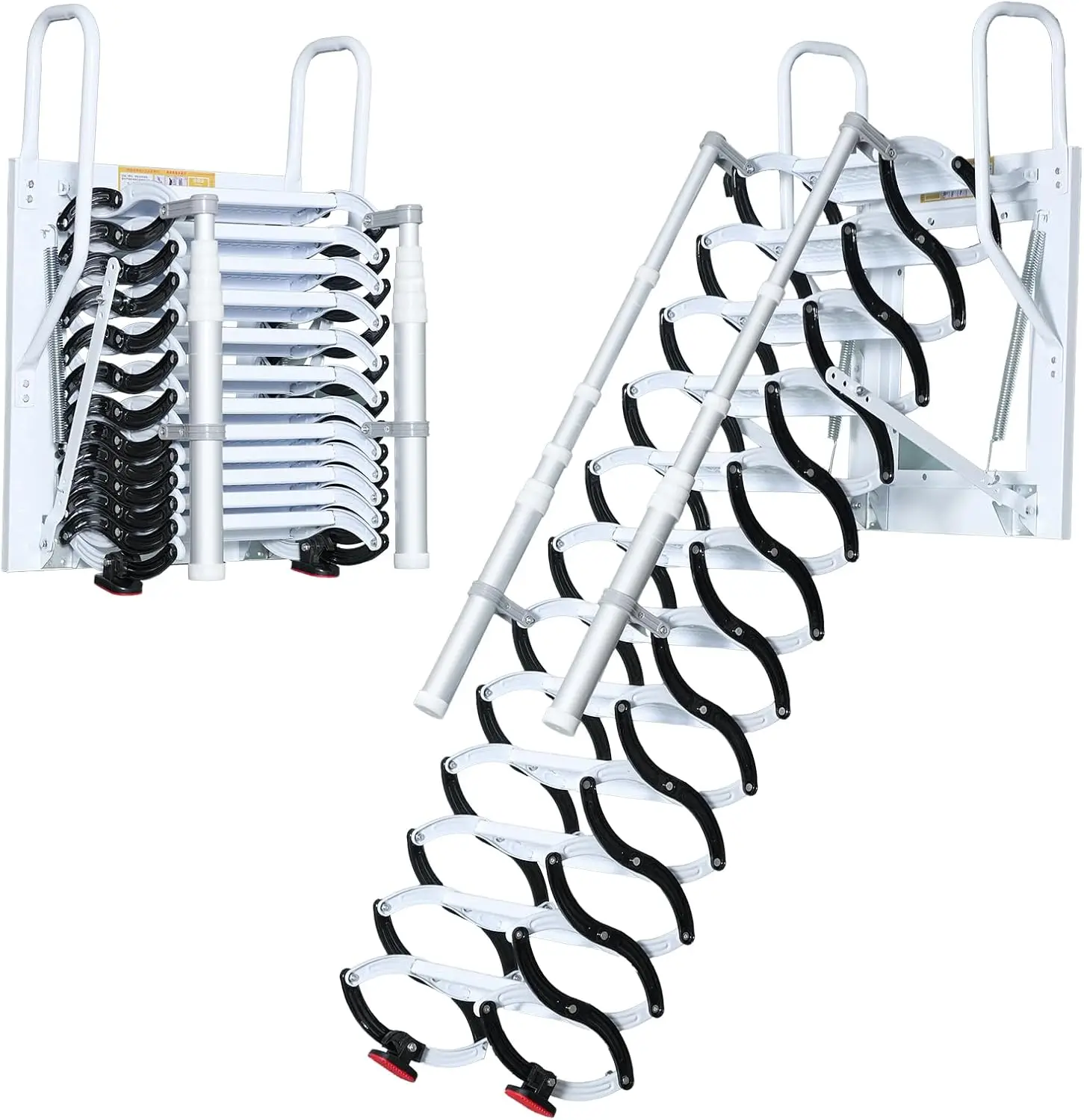 

7.4FT Wall Mounted Retractable Attic Ladder, Folding Loft Stairs with 2 Handrails & Pull-Down System, Extra Wider Attic Stairs f