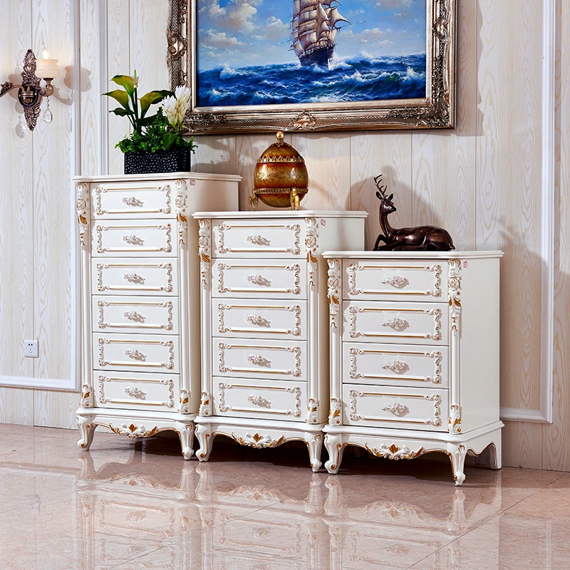 Chest of Drawers Living Room Bedroom Storage Minimalist Solid Wood Carved Ivory Floor Cabinet Four Or Five Chest of Six Drawers