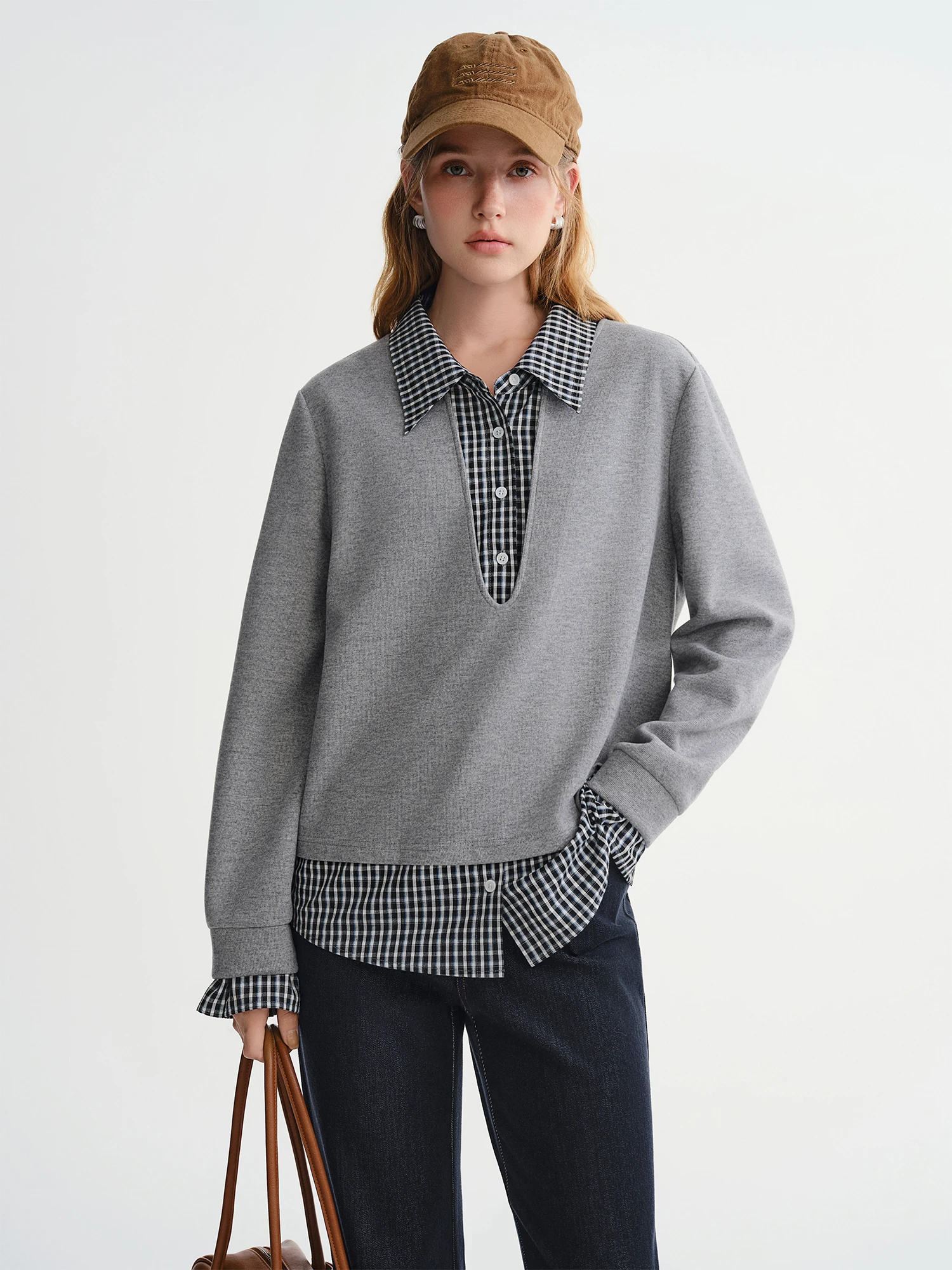 DUSHU وهمية قطعتين منقوشة قميص الربط البلوز جديد أعلى البلوز رمادي بسيط الترفيه الحد من العمر بناتي #4