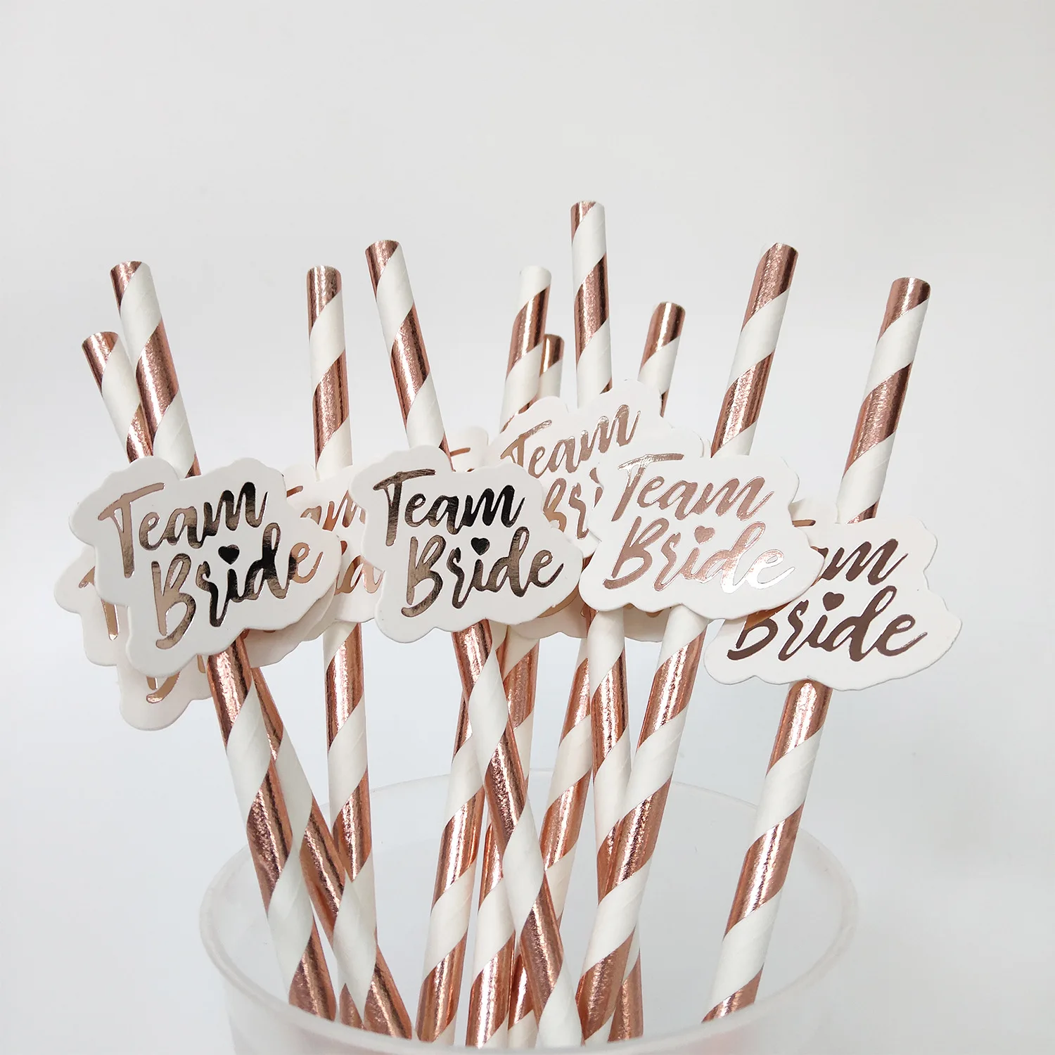 Rose Gold Team Bride Disposable Paper Straws Bachelorette Party Ladies Hen Parti Decors Wedding Bride To Be Birdal Shower Favors