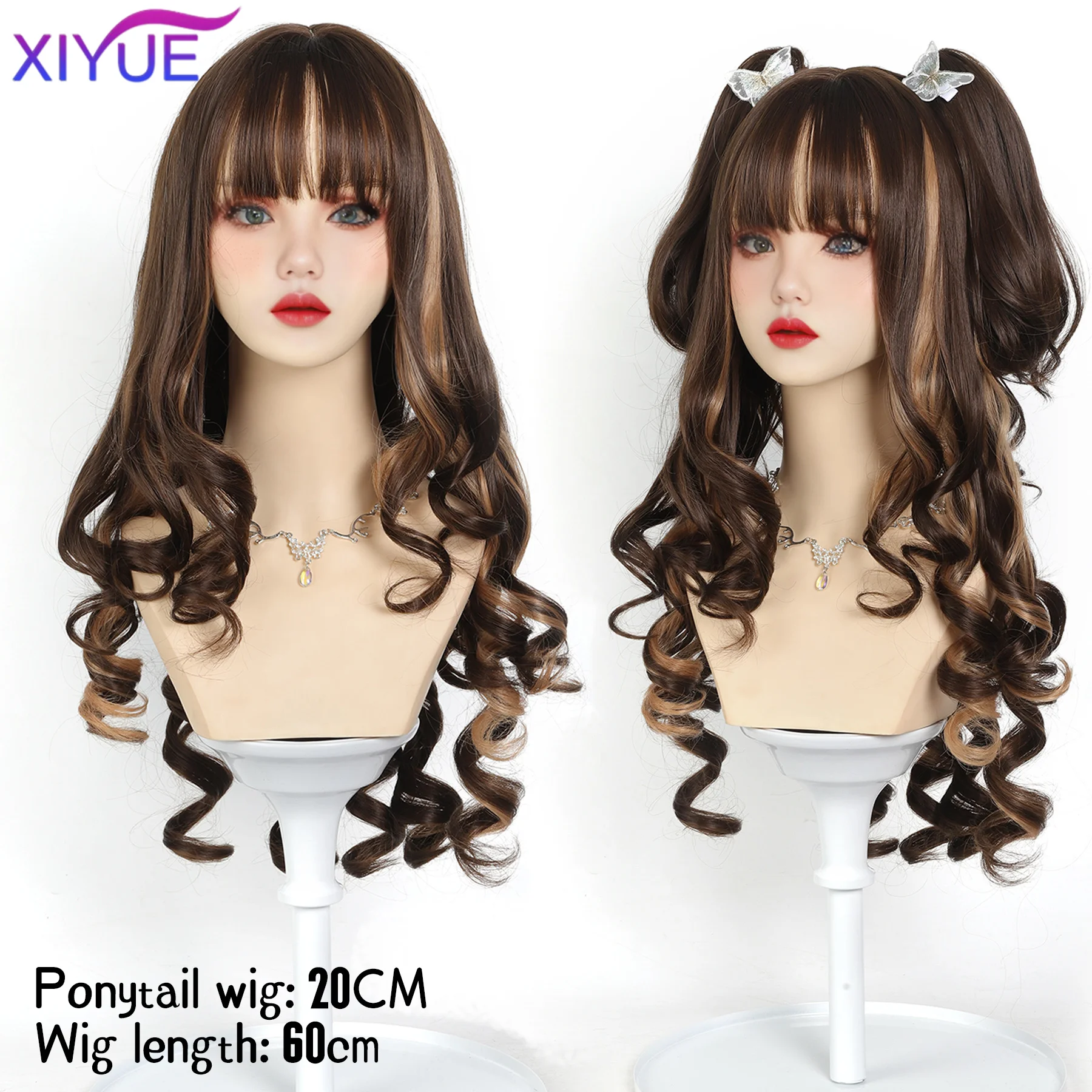 Synthetic Unintentional Rabbit Long Curly Hair Tiger Clip Double Ponytail Synthetic Wig Full Head Halloween Lolita Hairstyle Wig