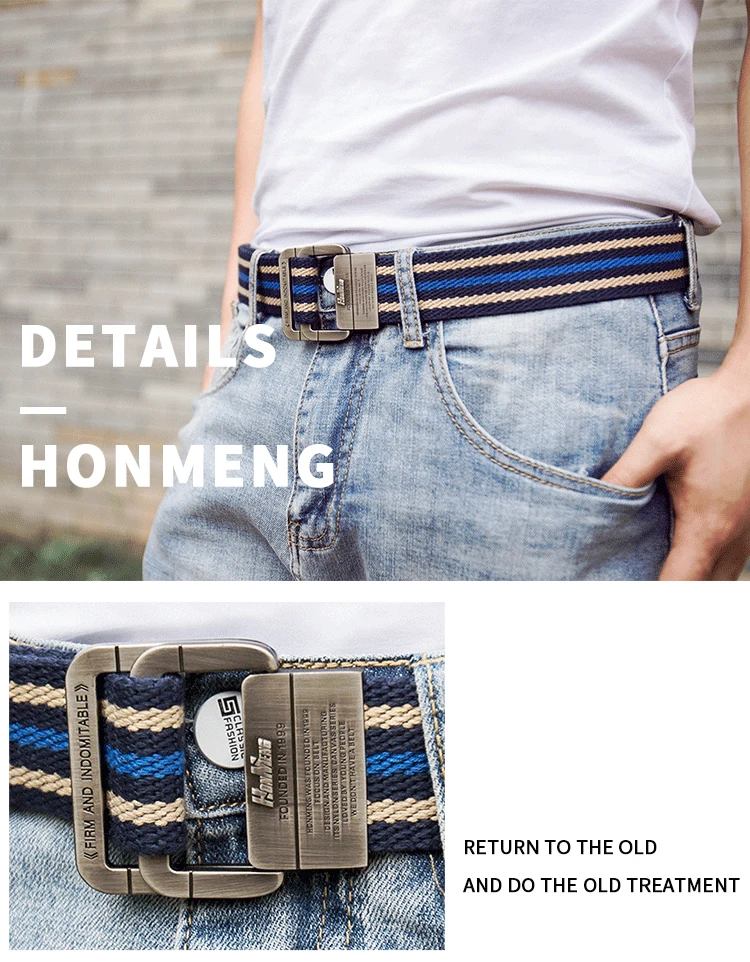 Canvas Belt, Men's Belt, Alloy Double Loop Buckle, Korean Fashion Denim, Teenage Student Pants Belt, Women's Belt