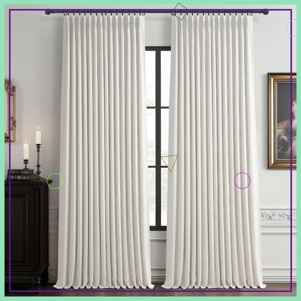 

Blackout Linen Curtains 96 Inch 2 Panels for Bedroom, Pinch Pleated Natural Off White Insulated Heavy Drapes 40x96