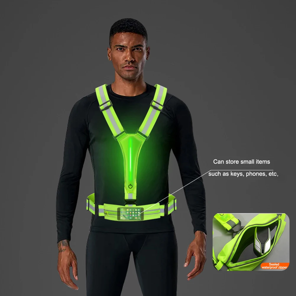 LED Reflective Safety Vests Light Up Running Vest Lightweight Adjustable Elastic Vest 3 Light Modes with Phone Bag for Women Men