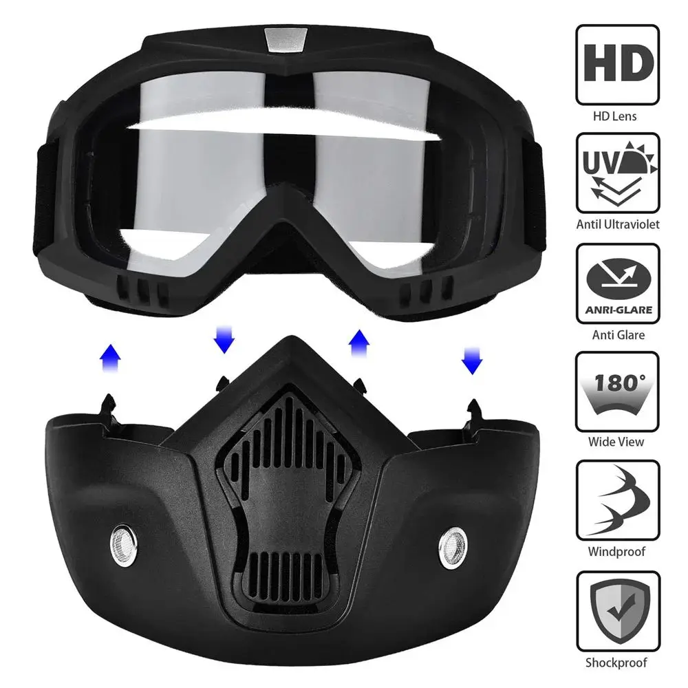 

ZK30 Face Mask High-definition Goggles with Mouth Filter for Open Face Helmet Motocross Eye Face Protector 1PC