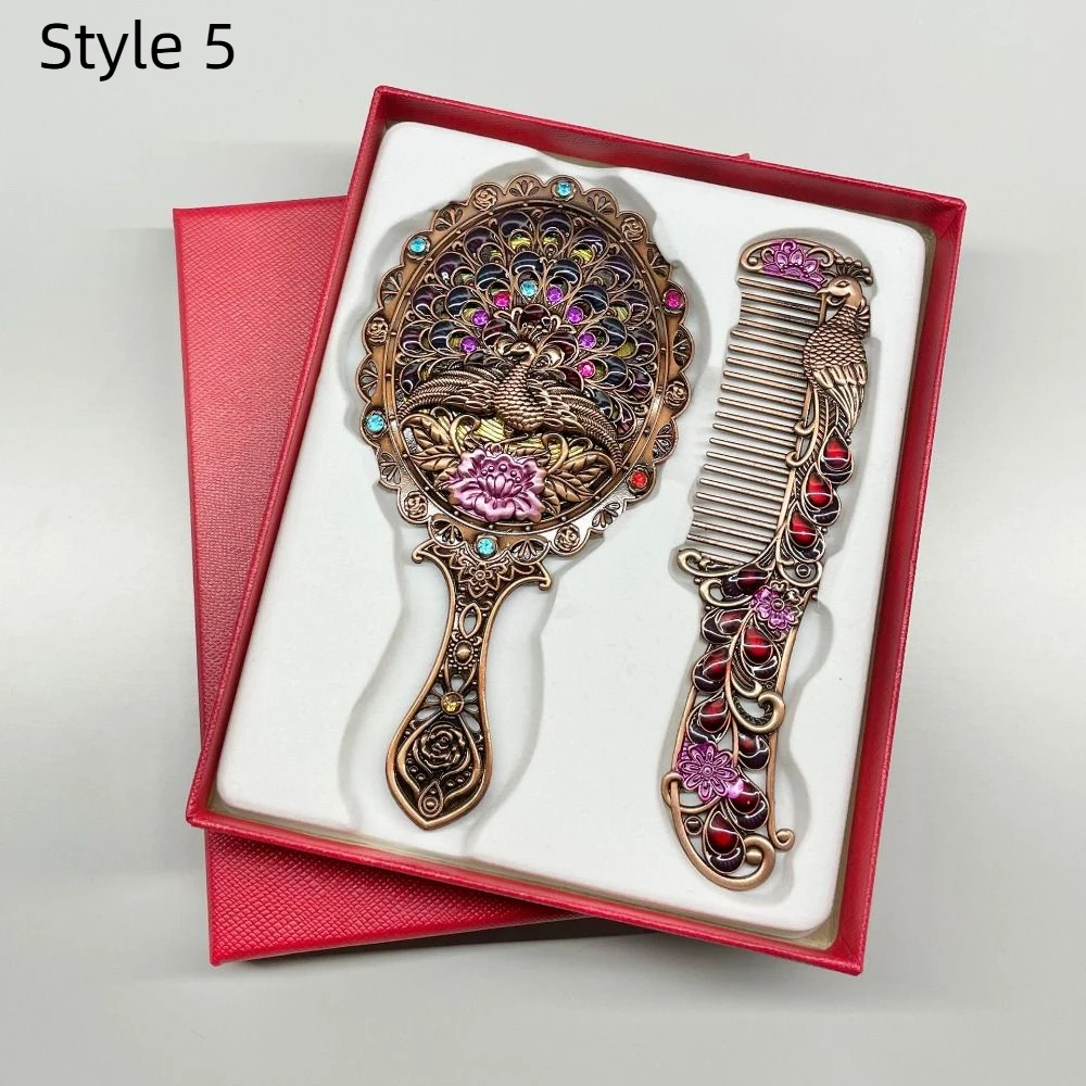 Miroir de maquillage paon Portable, ensemble de peignes, miroir de maquillage princesse Vintage à main avec boîte-cadeau avec peigne, miroir cosmétique