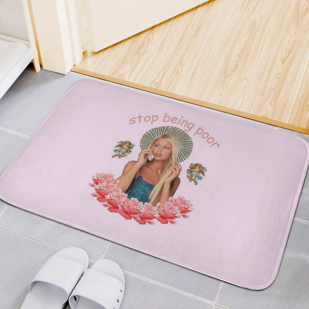 

Home Carpet Rug Bathroom Paris Hilton 'Stop Being Poor' Mat Retro Multiple Choice Living Room Kitchen Non-Slip Alfombra