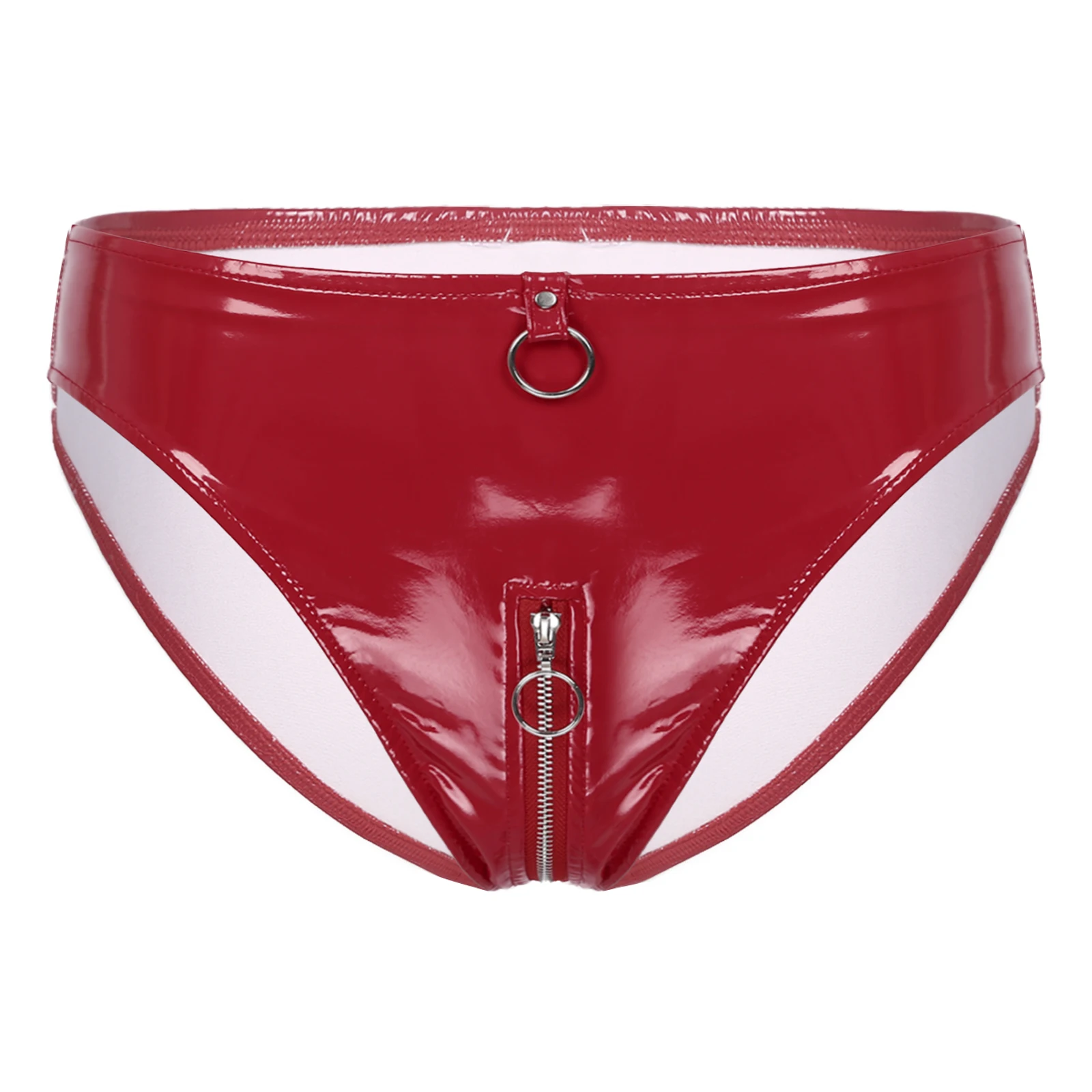 Women Wet Look Patent Leather Briefs Zipper Crotch Low Waist Panties Underwear Nightclub Party Pole Dancing Costume Clubwear