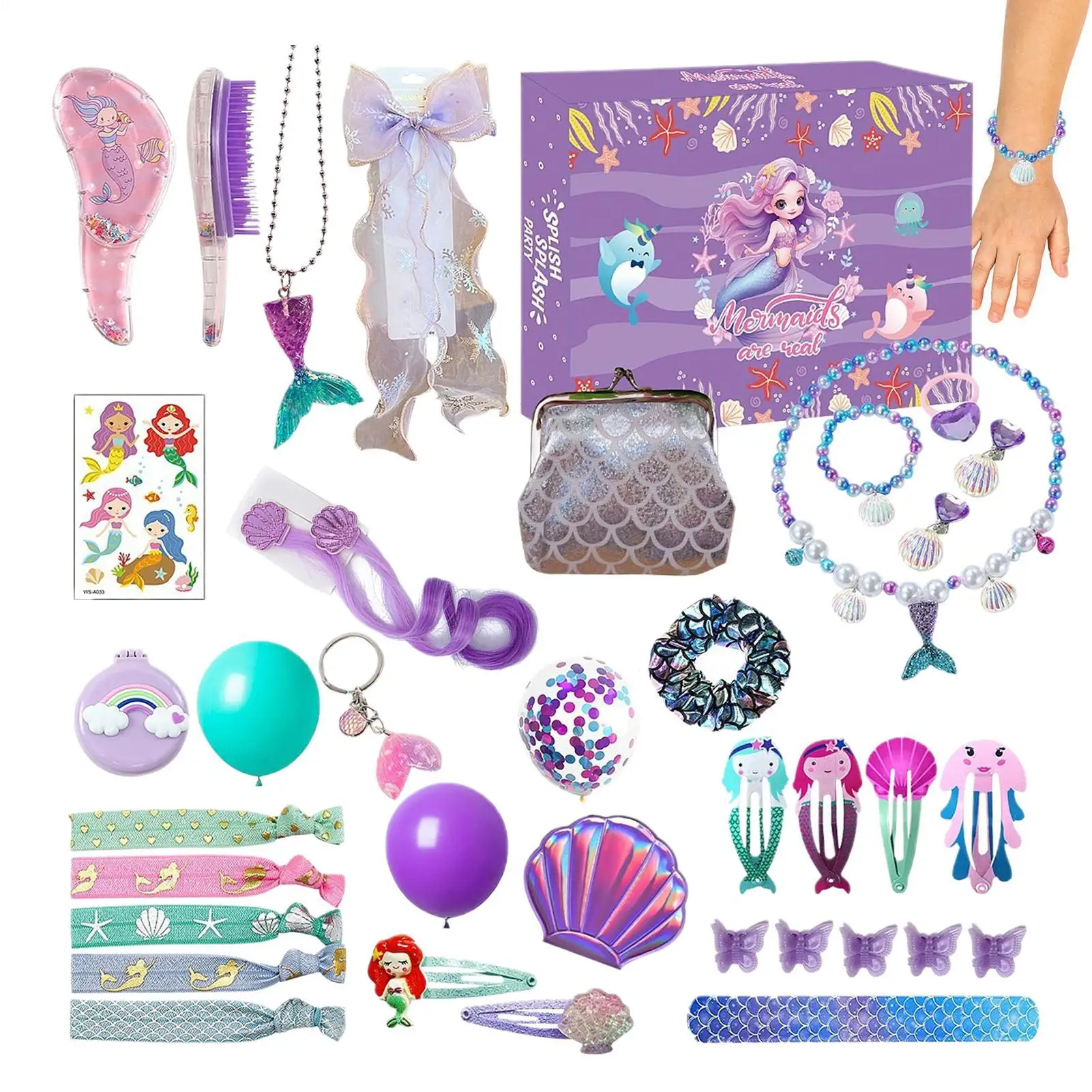 Caja de calendario de Adviento de Navidad, vestido de princesa sirena, joyería, horquilla, 24 días, joyería de sirena, calendario de cuenta regresiva para niñas