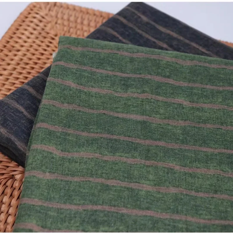 

Green and gray summer-autumn vertical striped vintage striped printed fabric cotton pure cotton shirt robe calico fabric