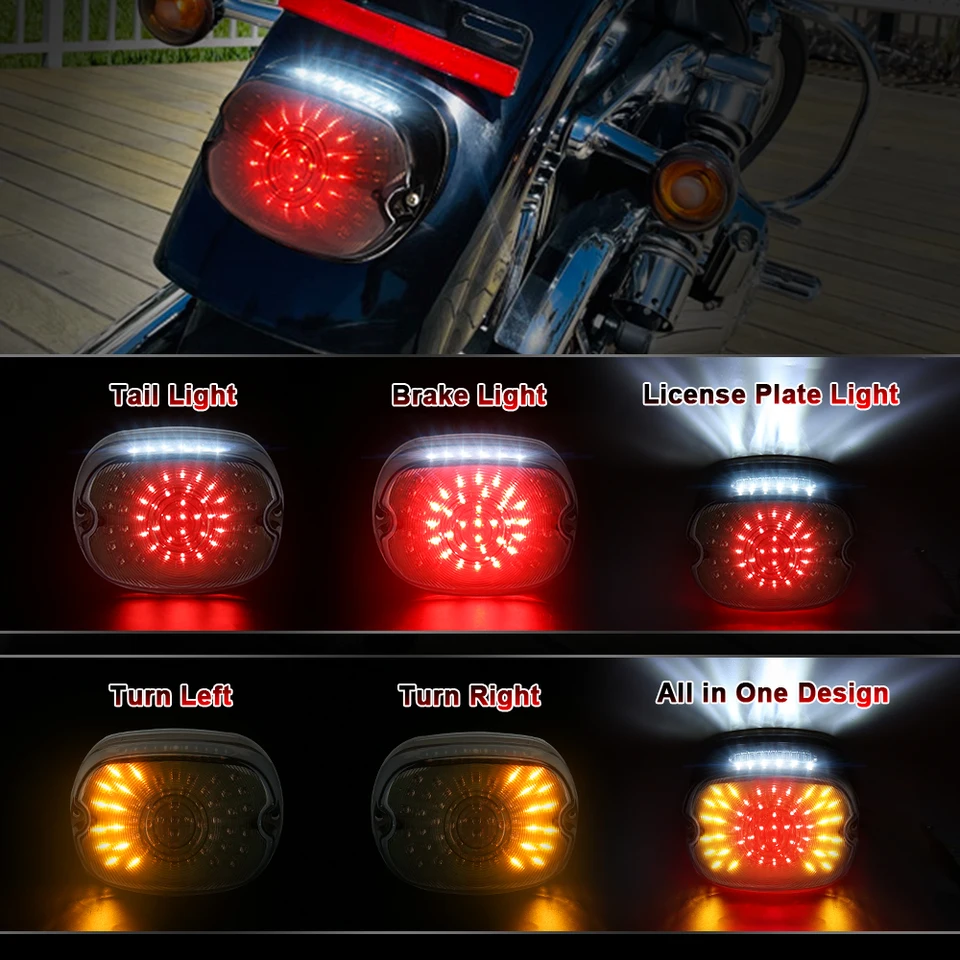 LED Brake Turn Signal Tail Lights – Smoked Lens, Rear Pair For Harley Dyna Sportster