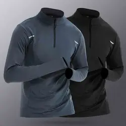 Autumn Winter Sports Training Quick Drying Clothes Men's Stand Collar Solid Half Zip T-shirt Breathable Running Long Sleeve Tops