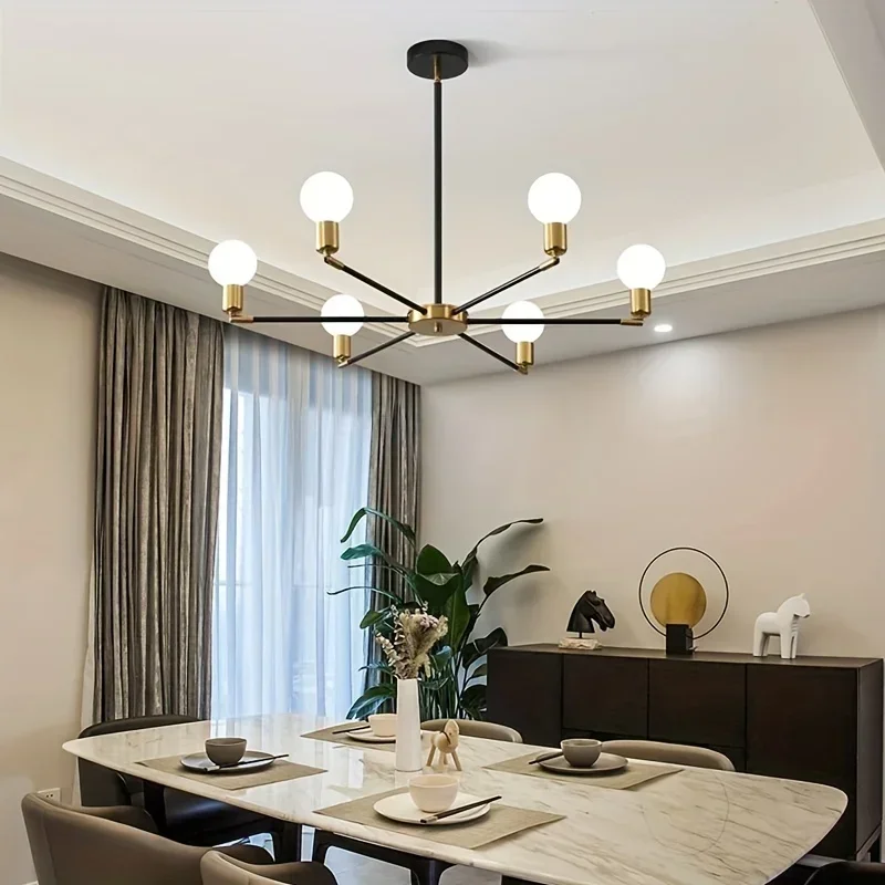 8 Heads Black-Gold LED Chandelier Lights Restaurant Living Room E27 Pendant Lamps Vintage Loft Personality Iron Ceiling Light