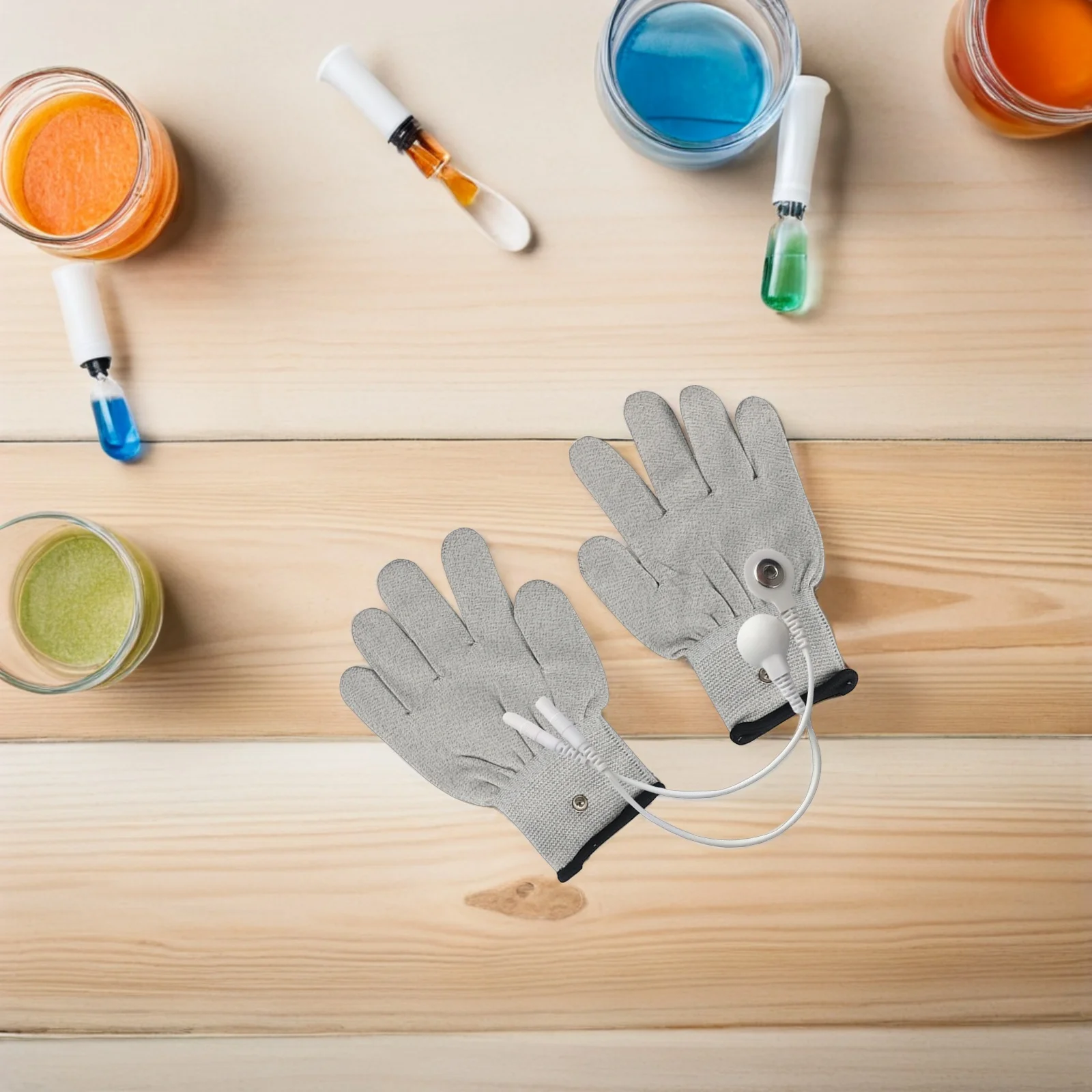 

2pcs Electric Therapy Gloves White Silver Fiber Xl Grey Stainless Steel Button Universal Massage Mittens For Arthritic Hands