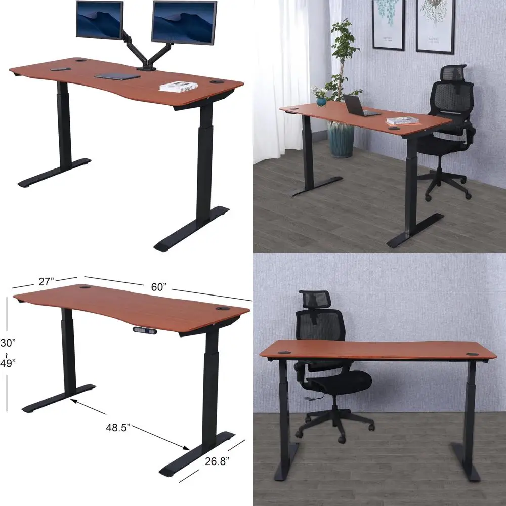 Electric Height Adjustable Desk 60 x 27 - Sit Stand Home Office Desk, Curved Corner, Computer Desk for Ergonomic Workstation