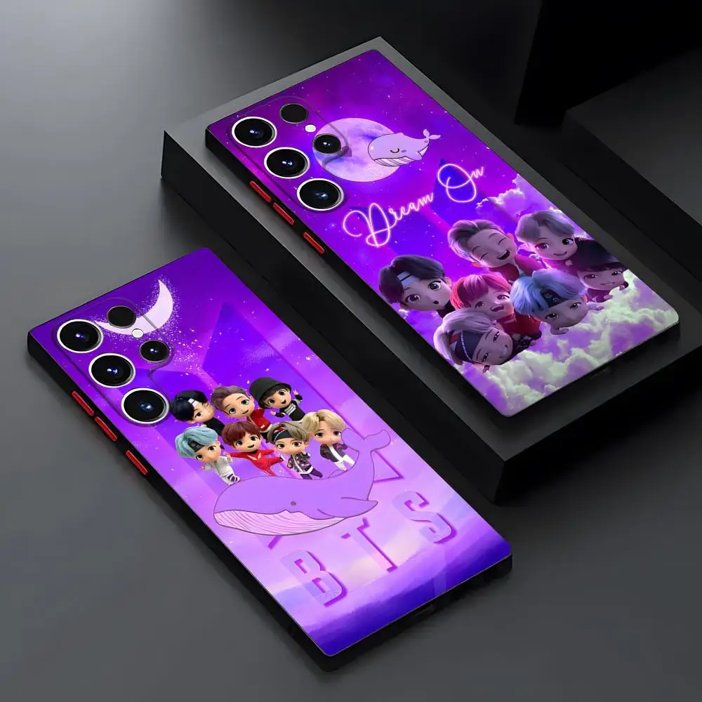 Милый чехол для телефона MINISO-B-BT21 B-BTS с героями мультфильмов, матовый полупрозрачный для Samsung S25 S22 FE S23 Ultra S24 Plus 21, роскошная задняя крышка