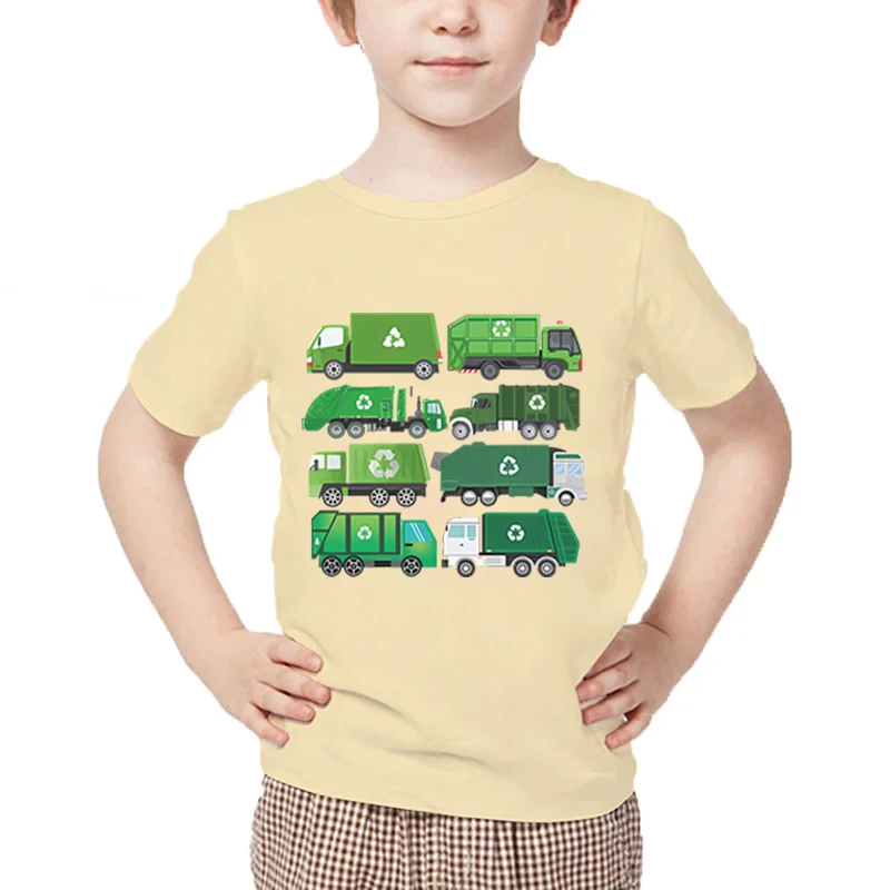 Garbage Sorting Truck Print Kids T Shirt Summer 2024 Short Sleeve O-Neck Fashion T-shirts Boy Girl Harajuku Cartoon Car Top Tees