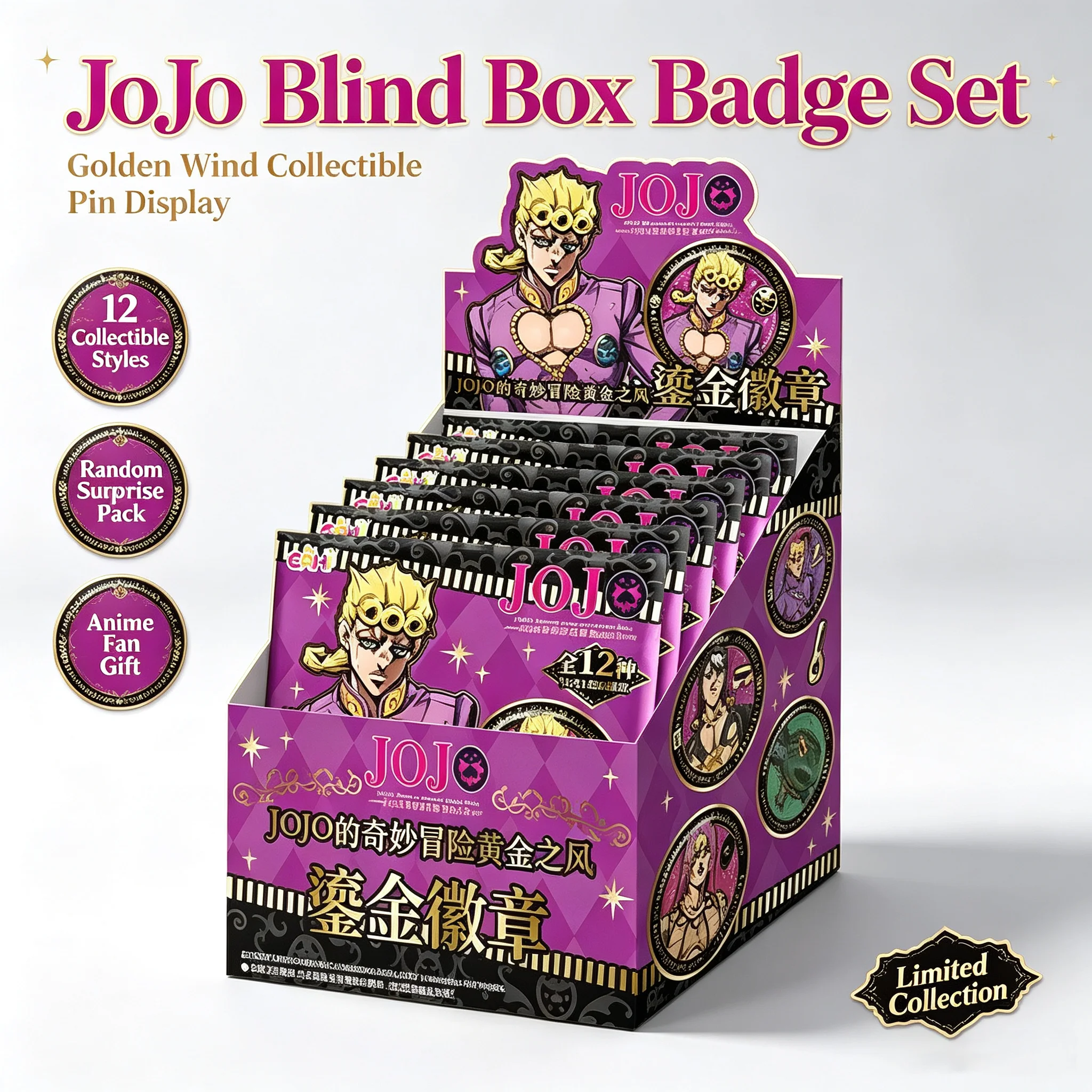 

Eaki Jojo Bizarre Adventure Golden Wind Gilded Metal Badge Blind Box Anime Collectible For Anime Fans Collection Gift