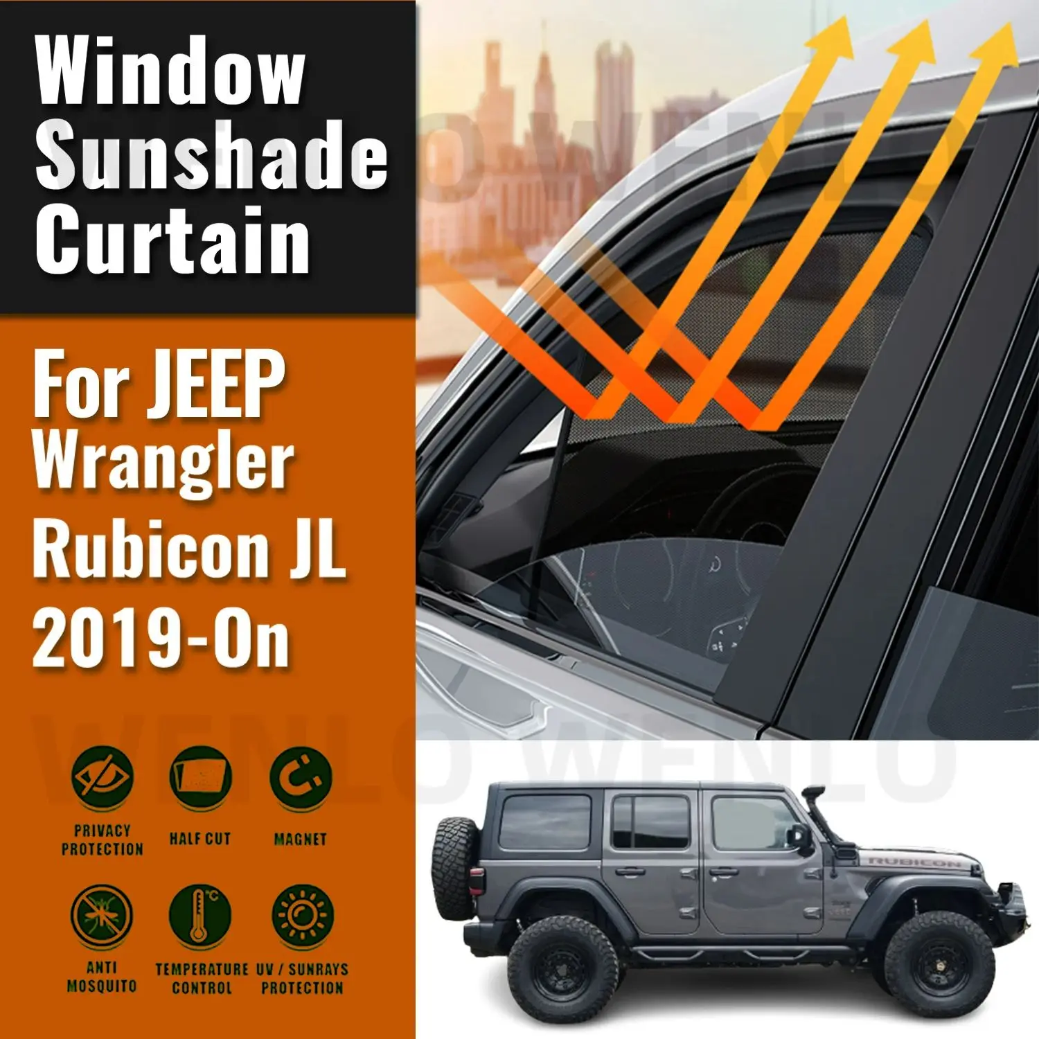 

For JEEP Wrangler Rubicon (4D) 2019-2023 Car Sunshade Shield Front Rear Windshield Curtain Side Baby Window Sun Shade Visor